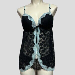 La Senza Black and Blue Lace Babydoll Lingerie